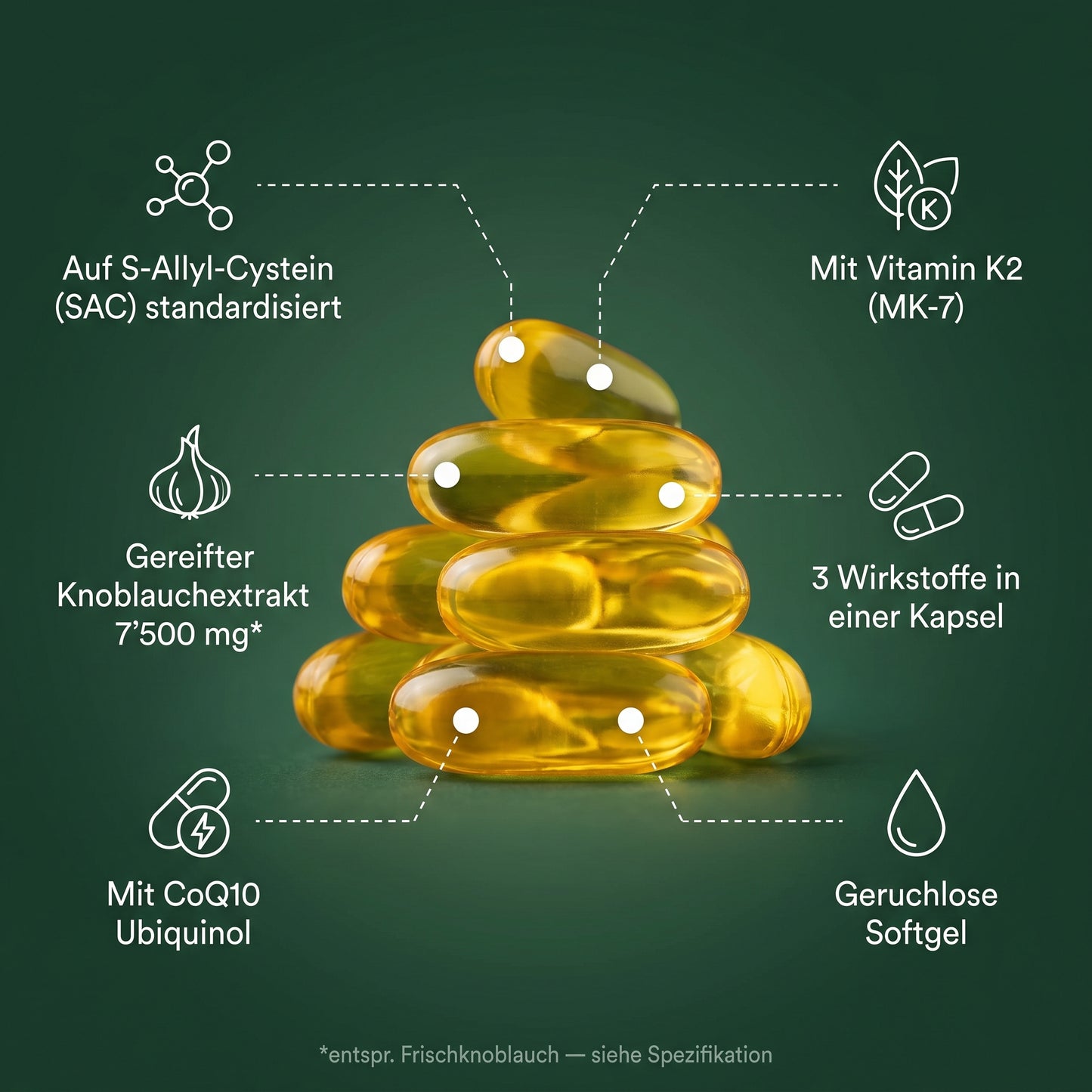 Gereifte Knoblauch-Softgels Geruchlose